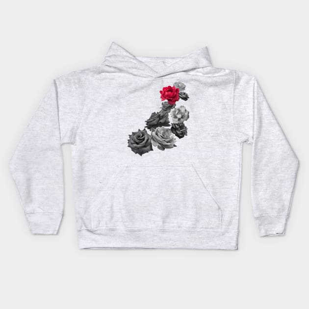 Black and white and a red rose Kids Hoodie by Flowers on t-shirts